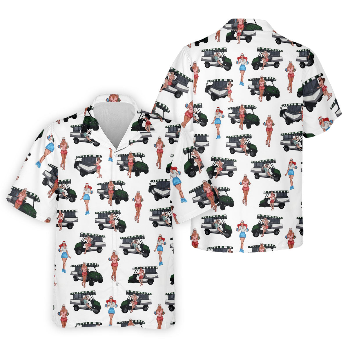 Golf Cart Girls Pattern Golf Polo Shirt, Hawaiian Golf Shirt, Mens Golf Apparel