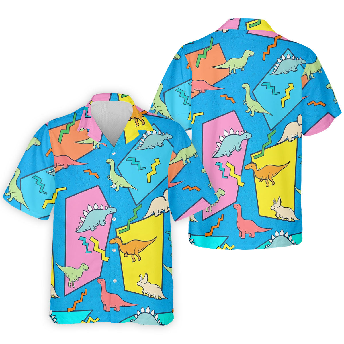 Retro Colorful Dinosaur Pattern Golf Shirt, Men's Golf Shirt, Golf Apparel For Men
