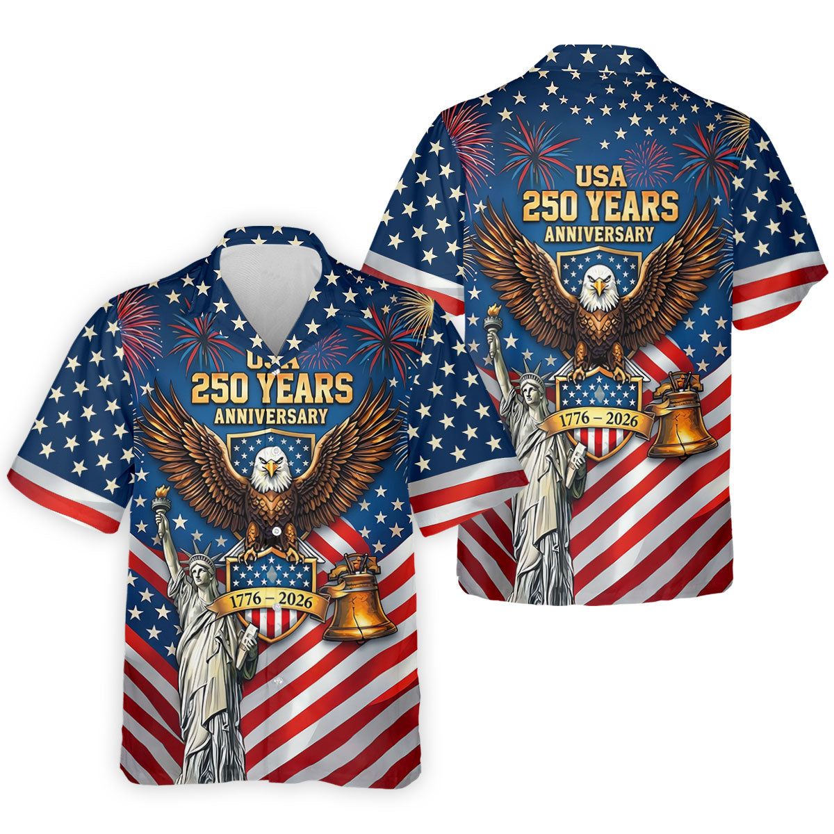 USA 250 Years Stars And Stripes Bald Eagle Golf Shirt, Patriotic 4th Of July Golf Shirts For Men
