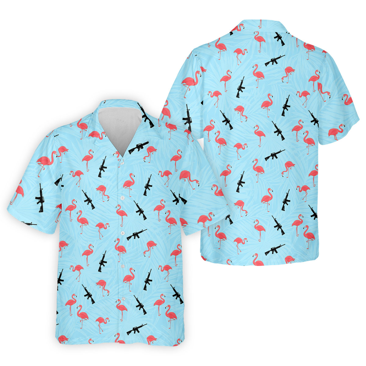 Light Blue Flamingo Pattern Golf Polo Shirt, Men's Golf Shirt, Golf Polo Shirts For Men