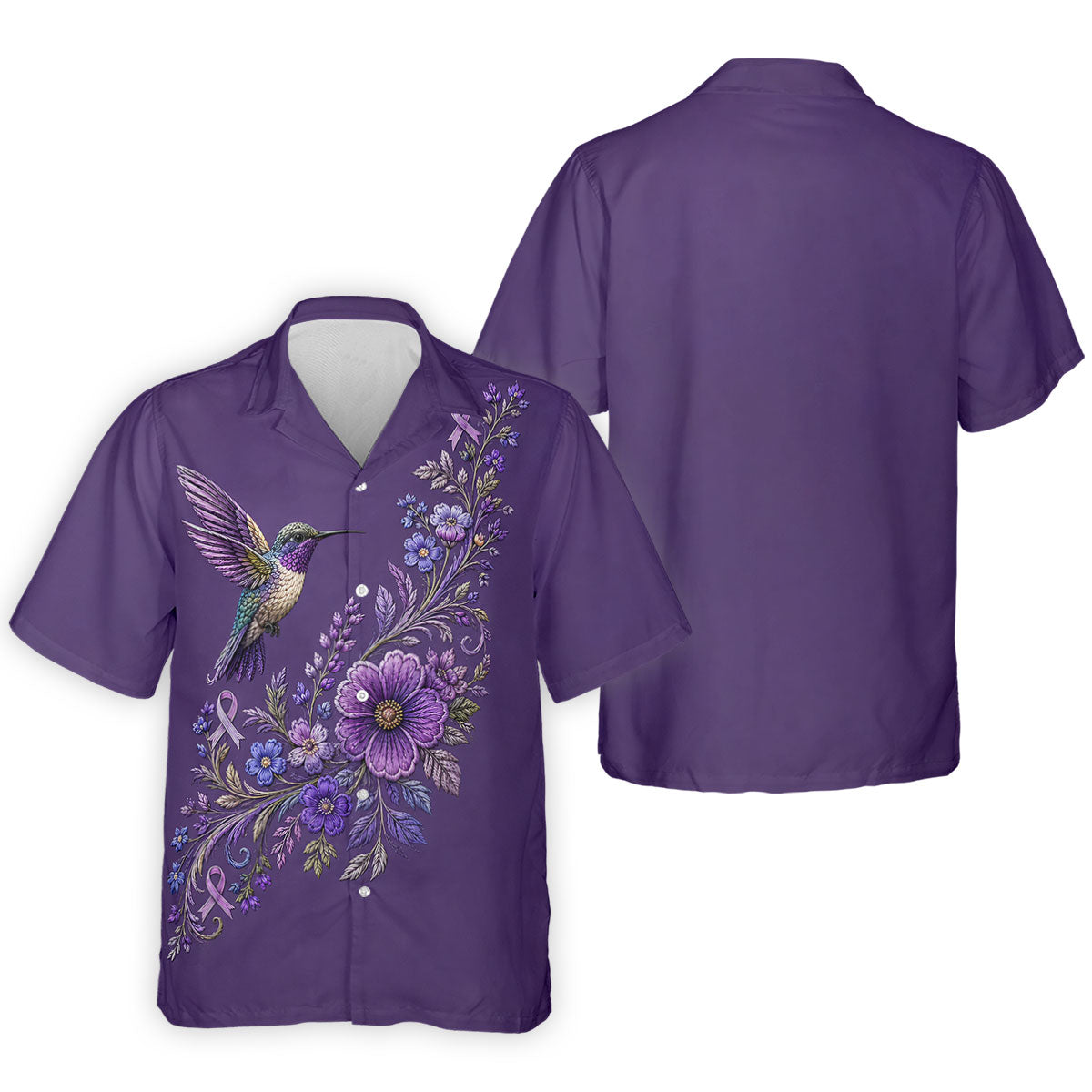 Cancer Awareness Purple Ribbon Floral Polo Shirt, Mens Golf Polo, Golf Shirts For Men