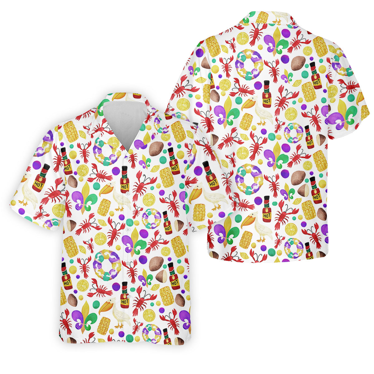 Fleur De Lis Flower White Pelican Lobster Hot Sauce Mardi Gras Golf Shirt, Golf Tops For Men, Polo Shirts For Men