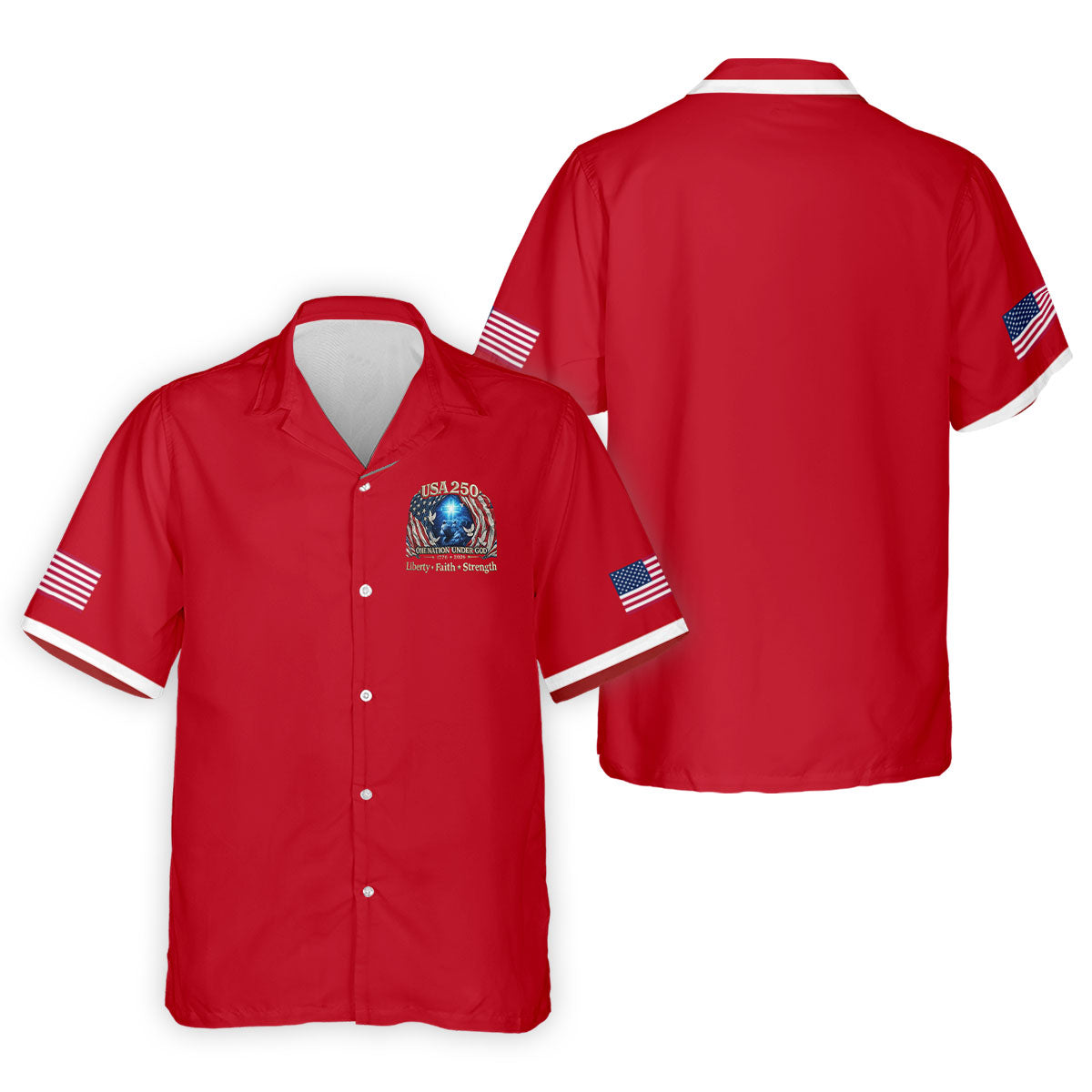 One Nation Under God Faith Cross USA 250 Logo Red Golf Shirt, 4th Of July Golf Shirts For Men