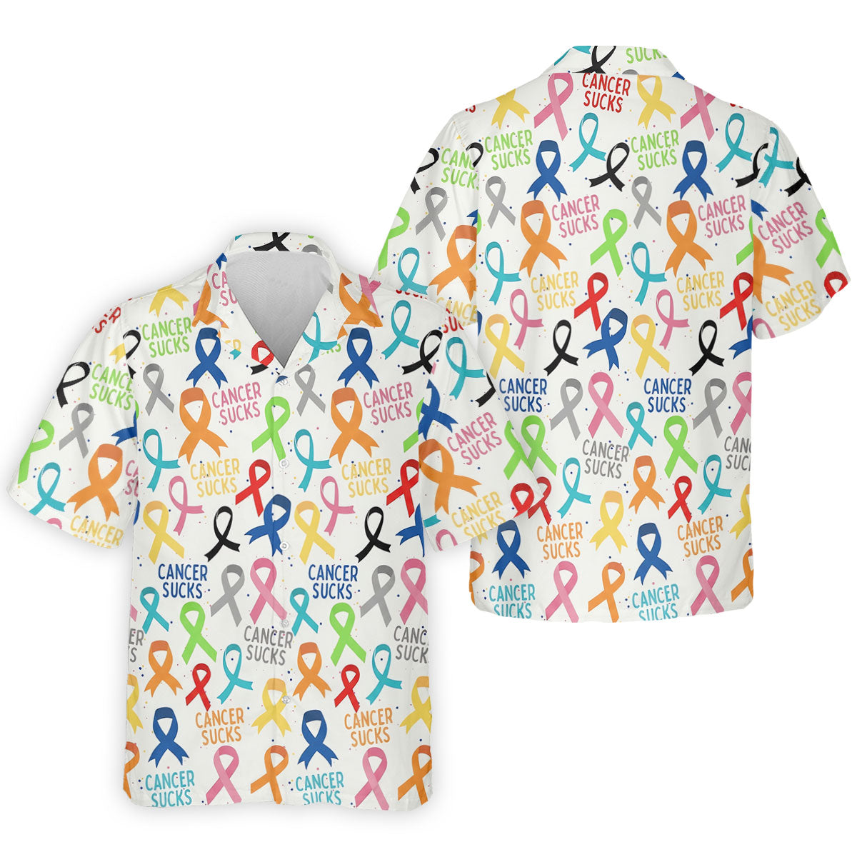 Cancer Sucks Multicolor Awareness Ribbon Polo Shirt, Mens Golf Polo, Printed Golf Shirts