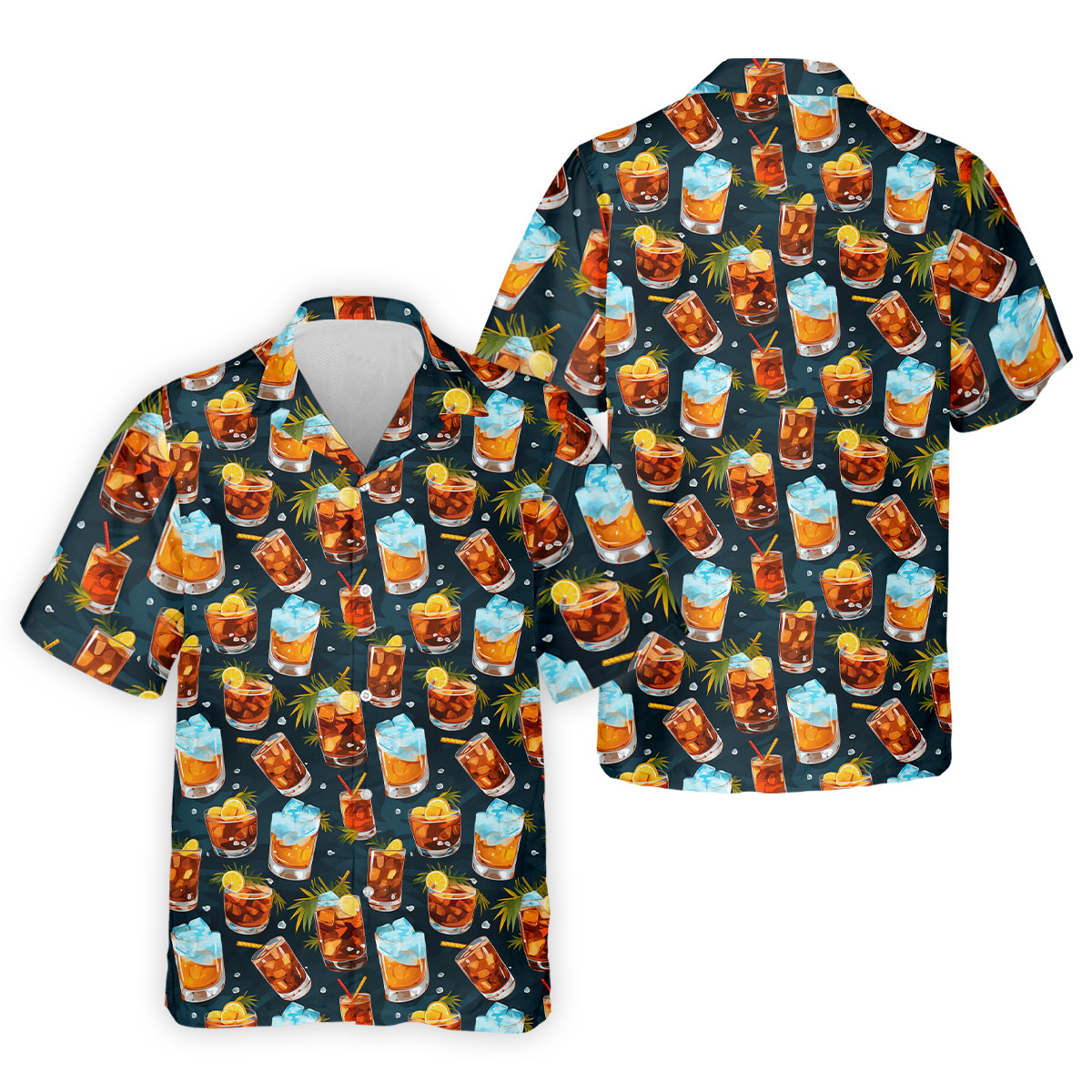 Summer Cocktail Pattern Hawaiian Golf Shirt, Mens Golf Apparel, Golf Polo Shirts For Men