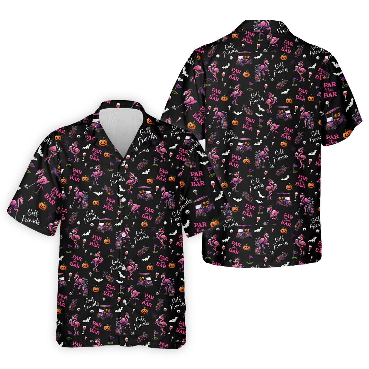 Black Par Then Bar Flamingo Halloween Shirt, Men's Golf Shirt, Hawaiian Golf Shirt
