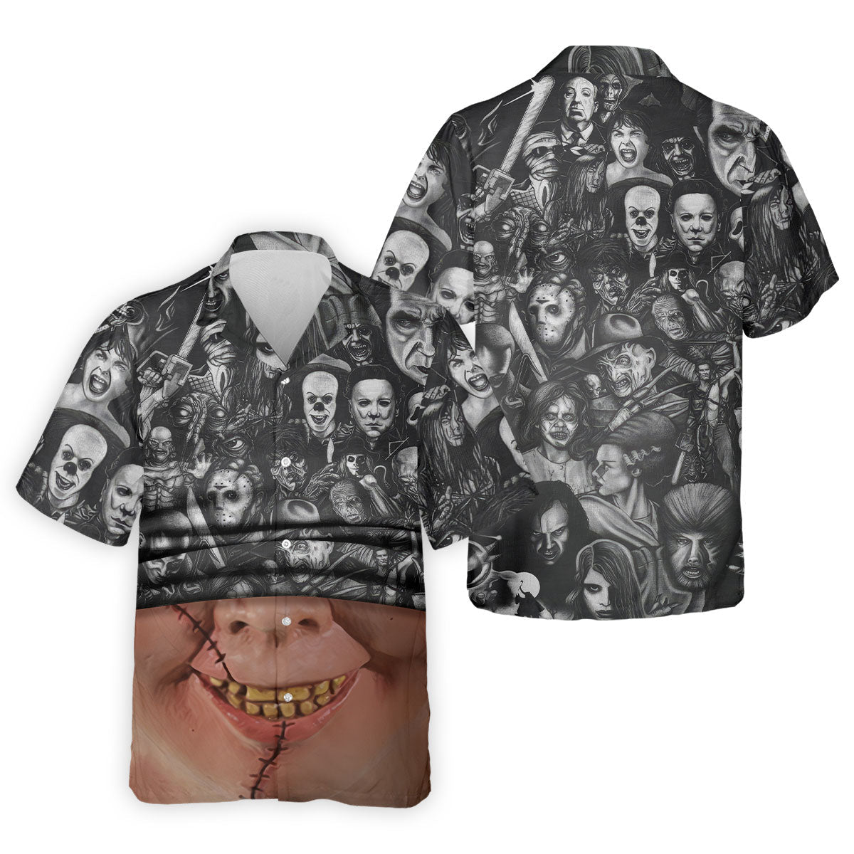 Stitched Face Horror Character Halloween Polo Shirt, Mens Golf Polo, Mens Golf Apparel