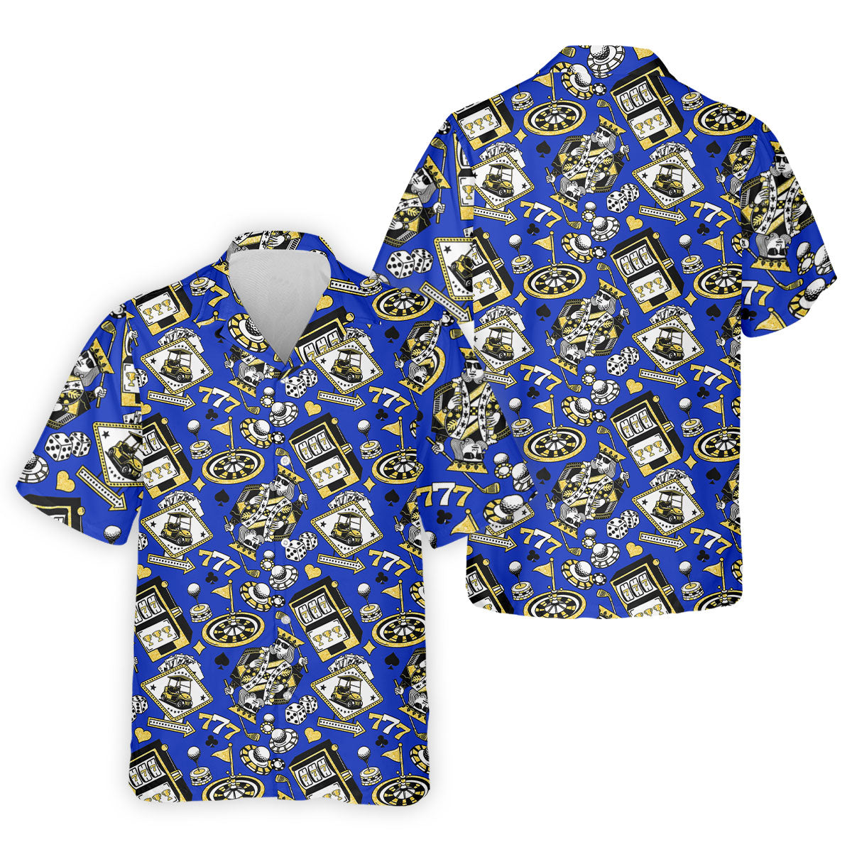 Casino Golf Pattern Blue Hawaiian Golf Polo Shirt, Golf Shirts For Men, Mens Golf Apparel