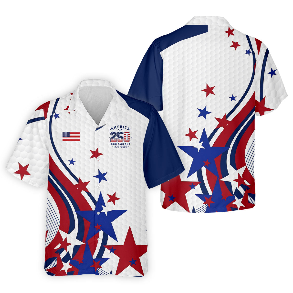 Red White Blue Stars And Stripes Patriotic 4th Of July Golf Shirt, 250 Years Golf Shirts For Men