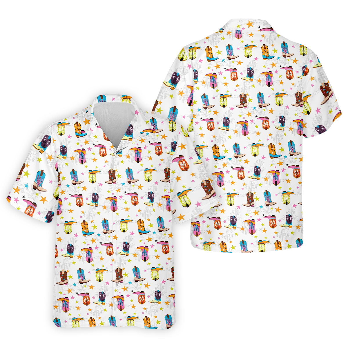 Colorful Cowboy Boots Western Hawaiian Shirt, Shirt For Men, Tropical Button Up Shirt