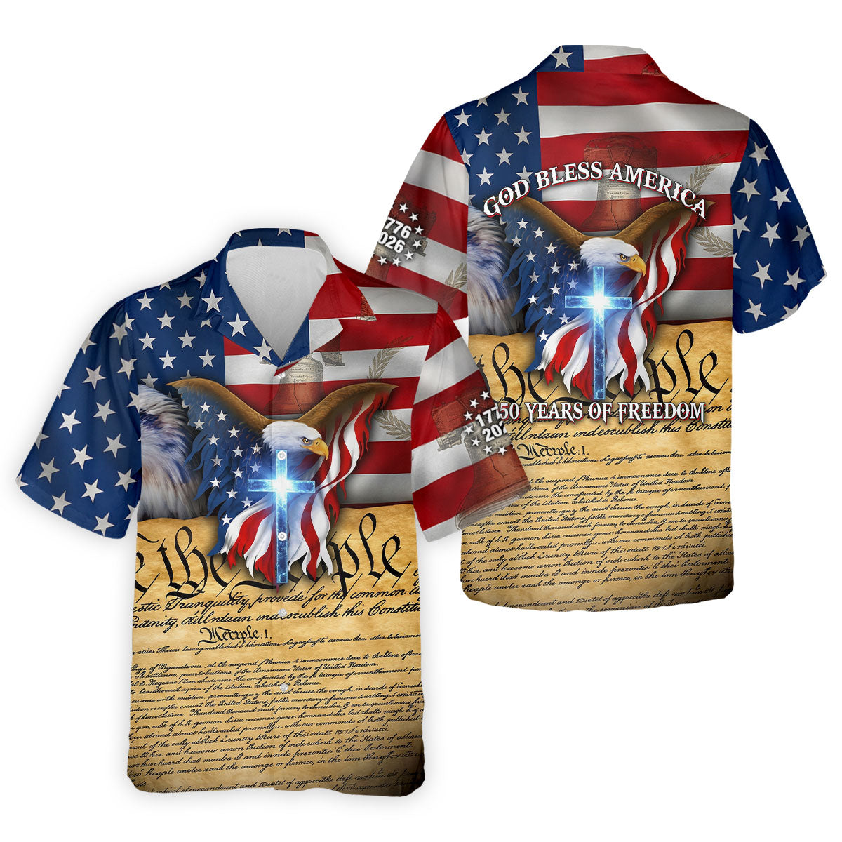 God Bless America 250 Years Of Freedom Faith Cross Patriotic Golf Shirt, 4th Of July Golf Shirts For Men