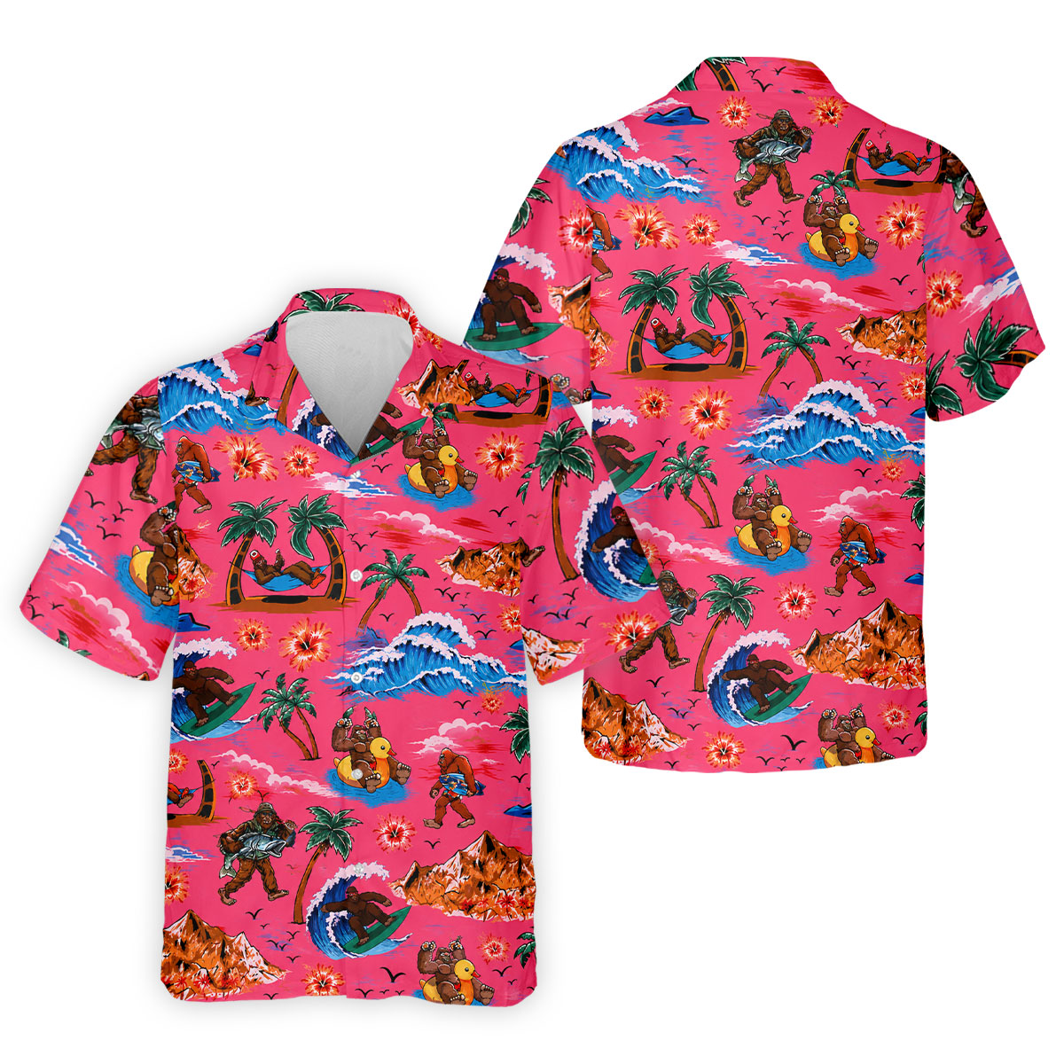 Pink Bigfoot Aloha Beach Vacation Golf Shirt, Mens Golf Polo, Printed Golf Shirts