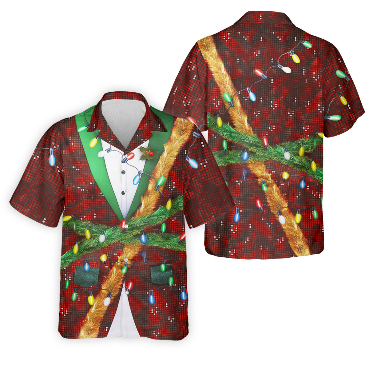 Christmas Lights Disco Ball Pattern Men's Golf Polo Shirts, Christmas Golf Shirt, Golf Gift For Men