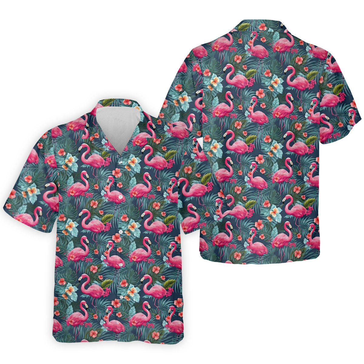 Pink Flamingo Tropical Floral Golf Polo Shirt, Hawaiian Golf Shirt, Golf Shirts For Men