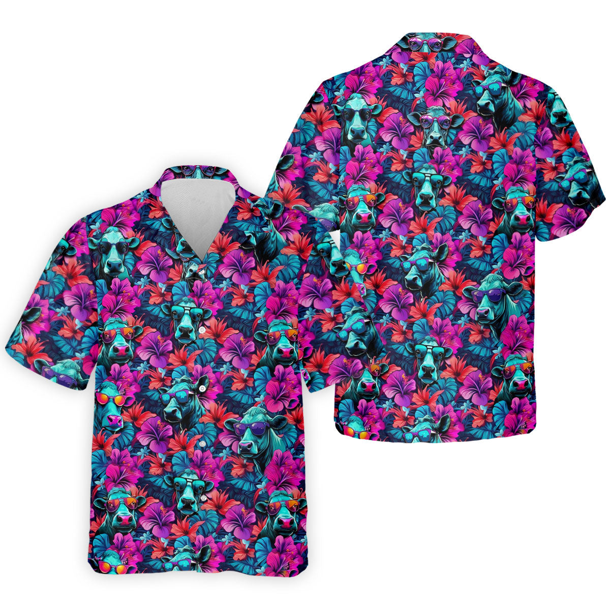 Funny Cow Wearing Sunglasses Tropical Golf Polo Shirt, Hawaiian Golf Shirt, Golf Shirts For Men
