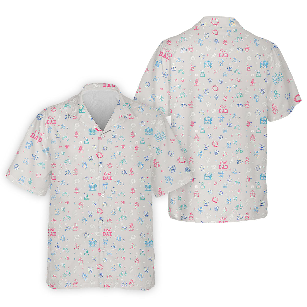 Dad Daughter Doodle Pattern Cute Golf Shirt, Father's Day Golf Shirt, Golf Gift For Dad