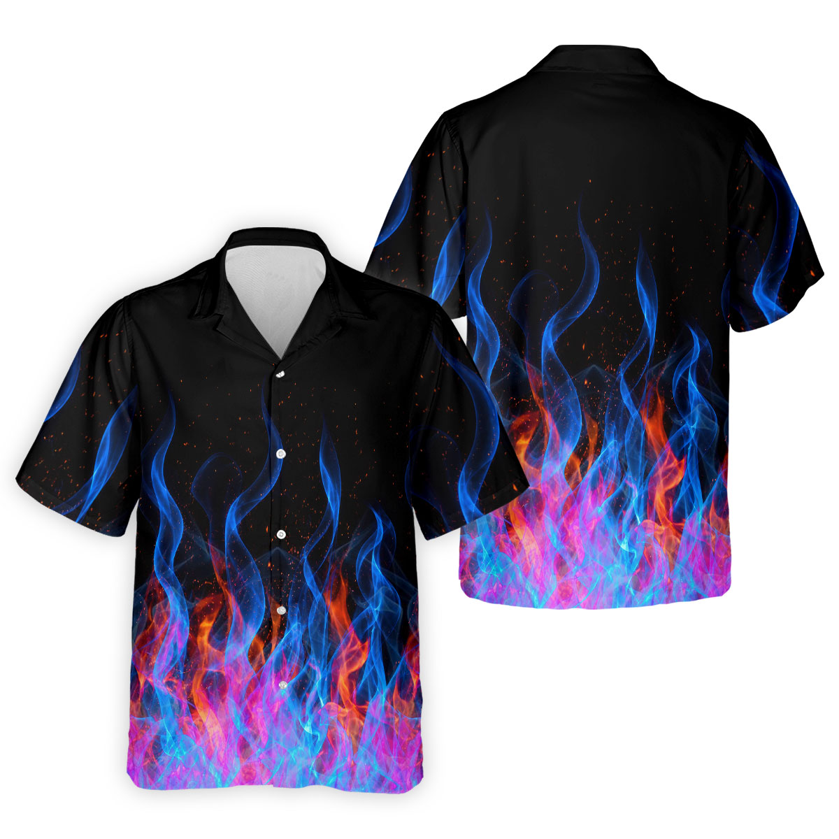 Black Blue Flame Fire Pattern Golf Shirt, Men's Golf Shirt, Mens Polo Shirts, Printed Golf Shirts