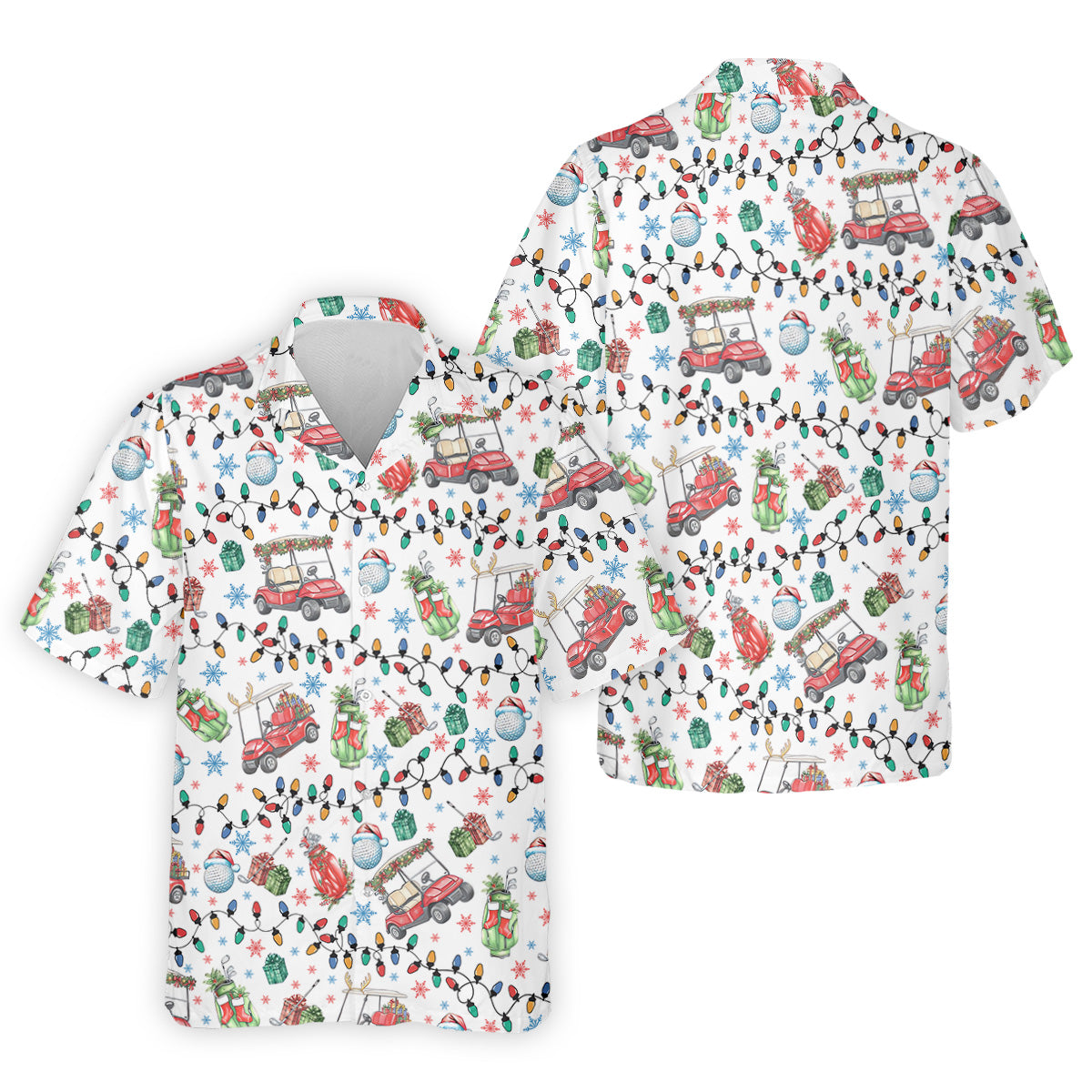 Golf Cart Christmas Lights Polo Shirts For Men, Christmas Golf Shirt, Golf Lover Xmas Gift
