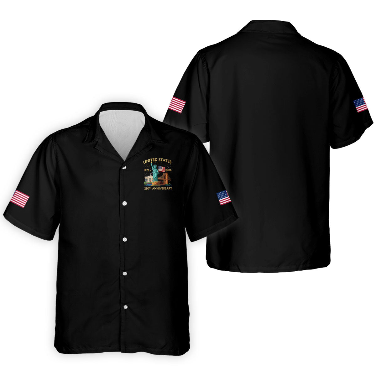 American Symbols Black Patriotic Golf Shirt, US 250 Years 4th Of July Golf Shirts For Men