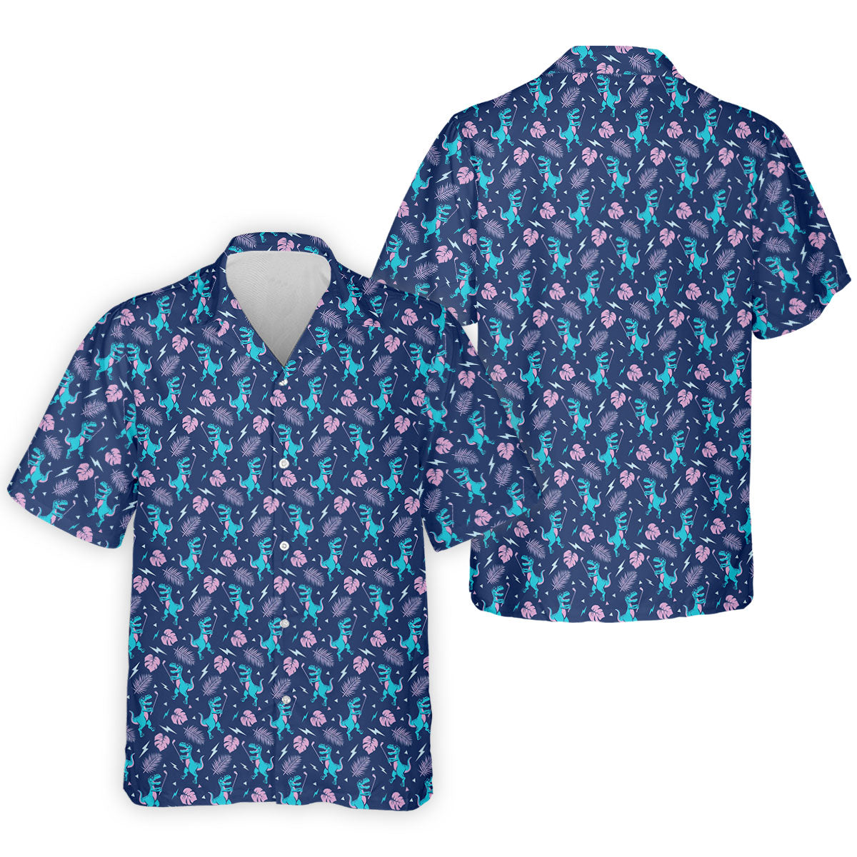 Funny Dinosaur Golfer Tropical Pattern Polo Shirt, Mens Golf Polo, Printed Golf Shirts