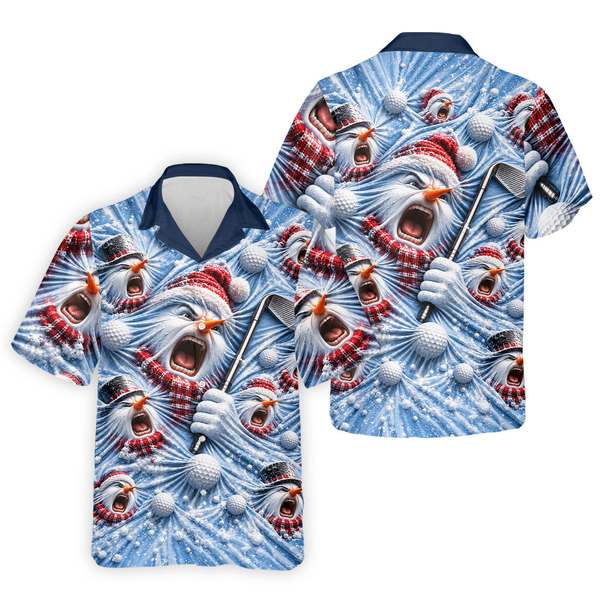 Christmas Screaming Snowmen Polo Shirt, Christmas Golf Shirt For Men, Mens Golf Polo