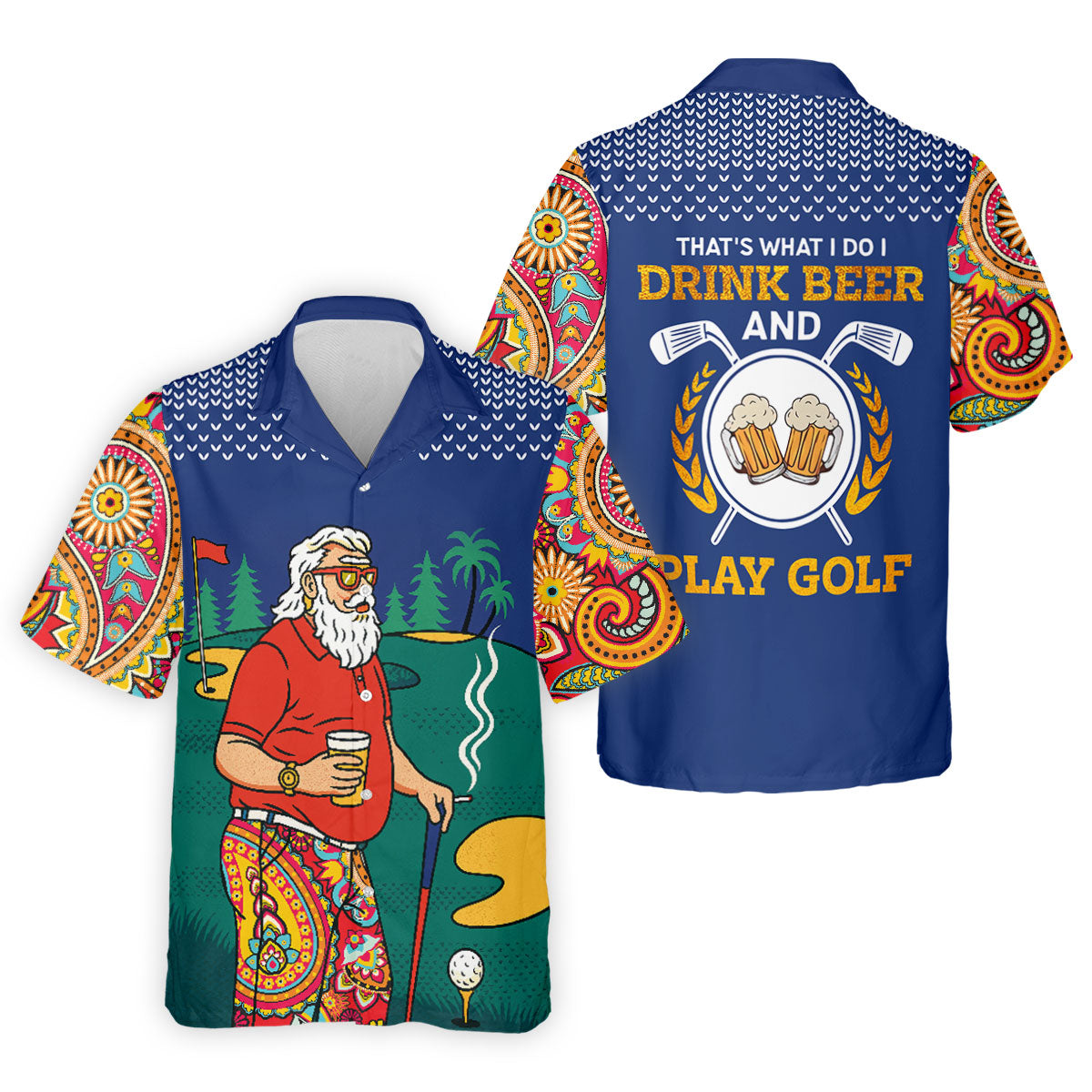 Funny Bearded Golfer With Paisley Pants Golf Polo Shirt, Printed Golf Shirts, Golf Apparel For Men