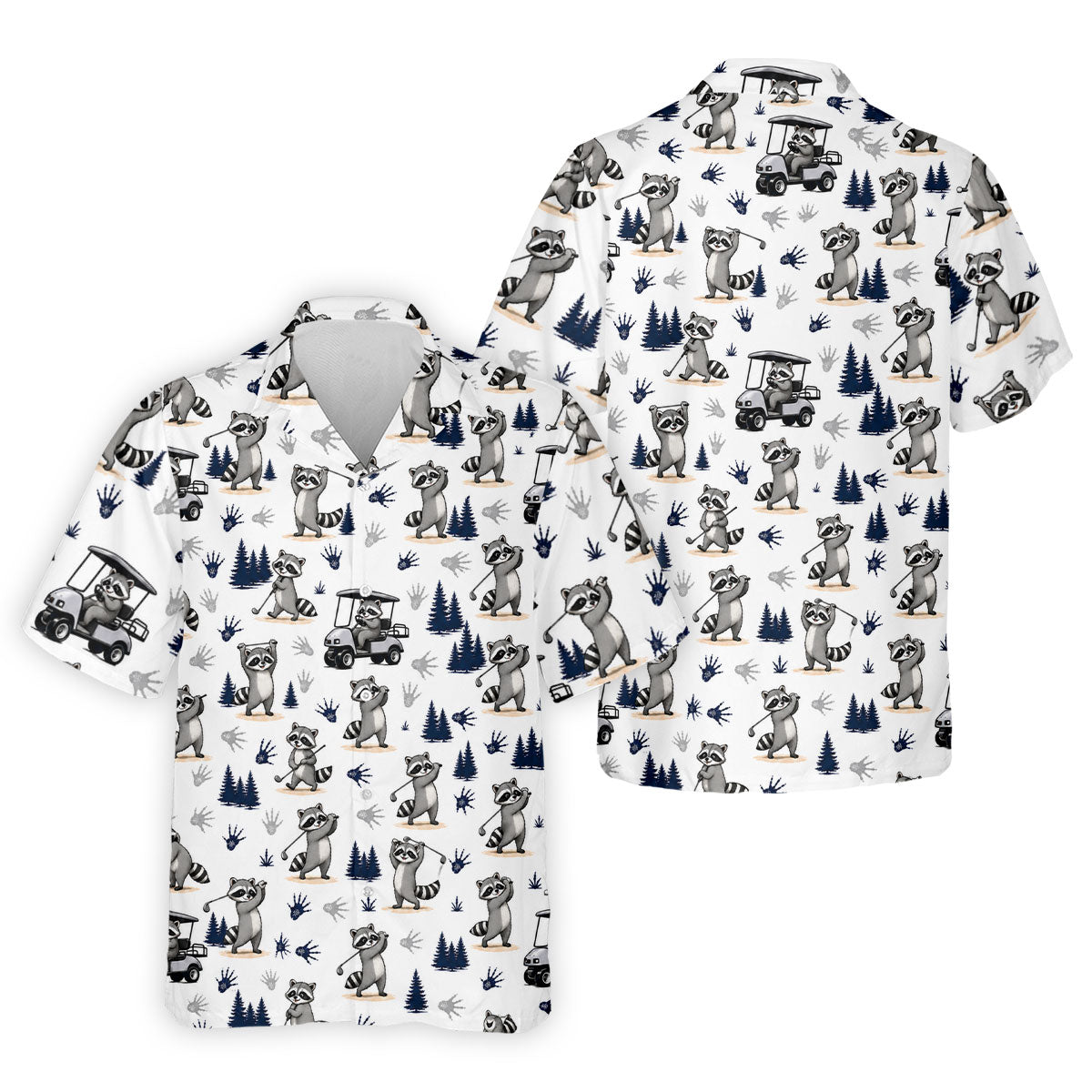 Funny Raccoon Golf Cart Pattern Polo Shirt, Men's Golf Shirt, Golf Apparel For Men