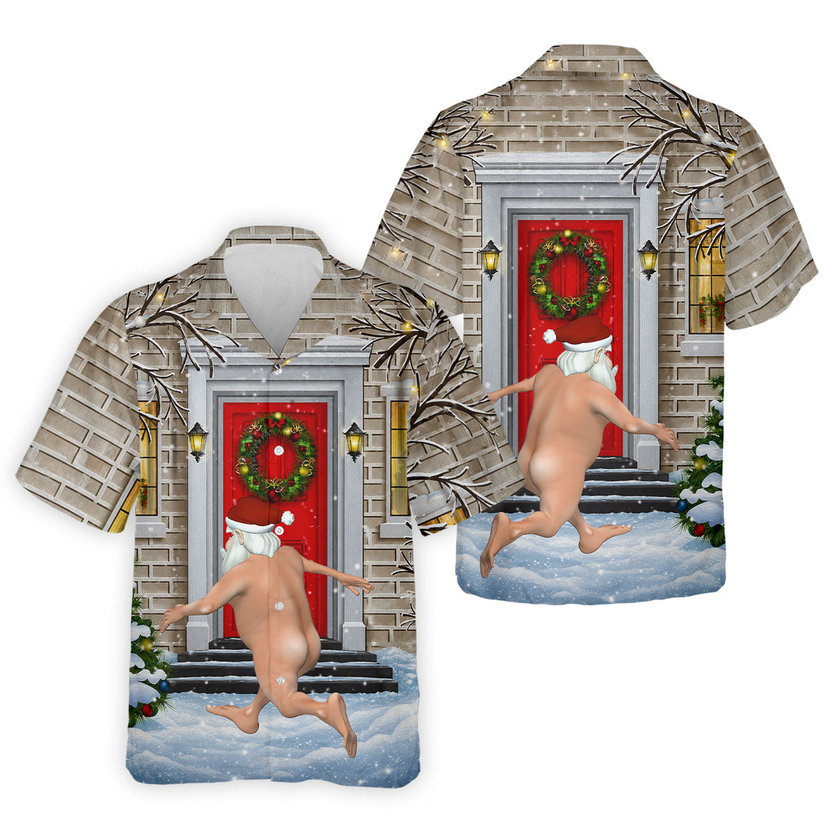 Men's Streaking Santa Doorbell Golf Shirt, Christmas Golf Shirt, Golf Apparel For Men