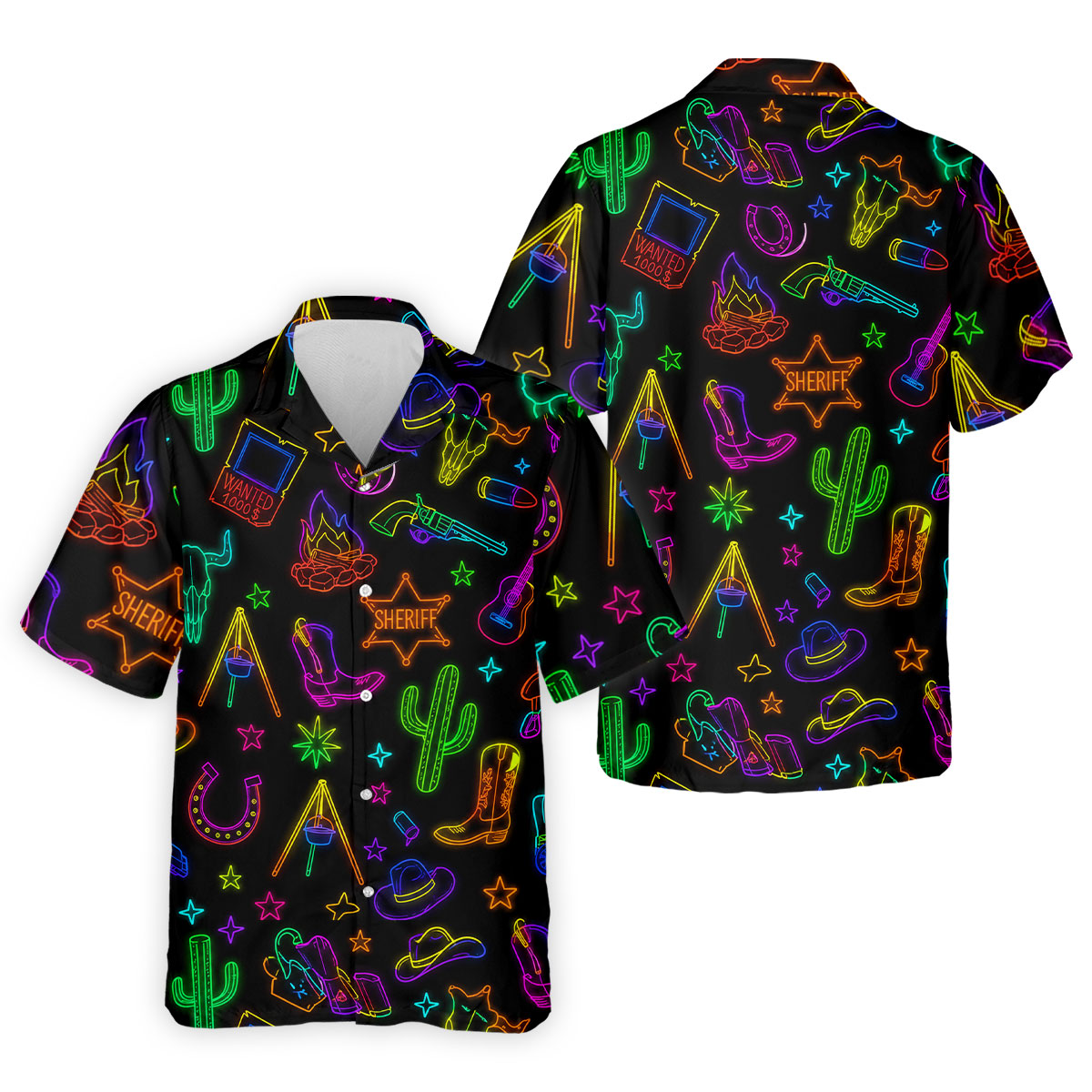 Neon Western Cowboy Pattern Golf Polo Shirt, Men's Golf Polo, Hawaiian Golf Shirt