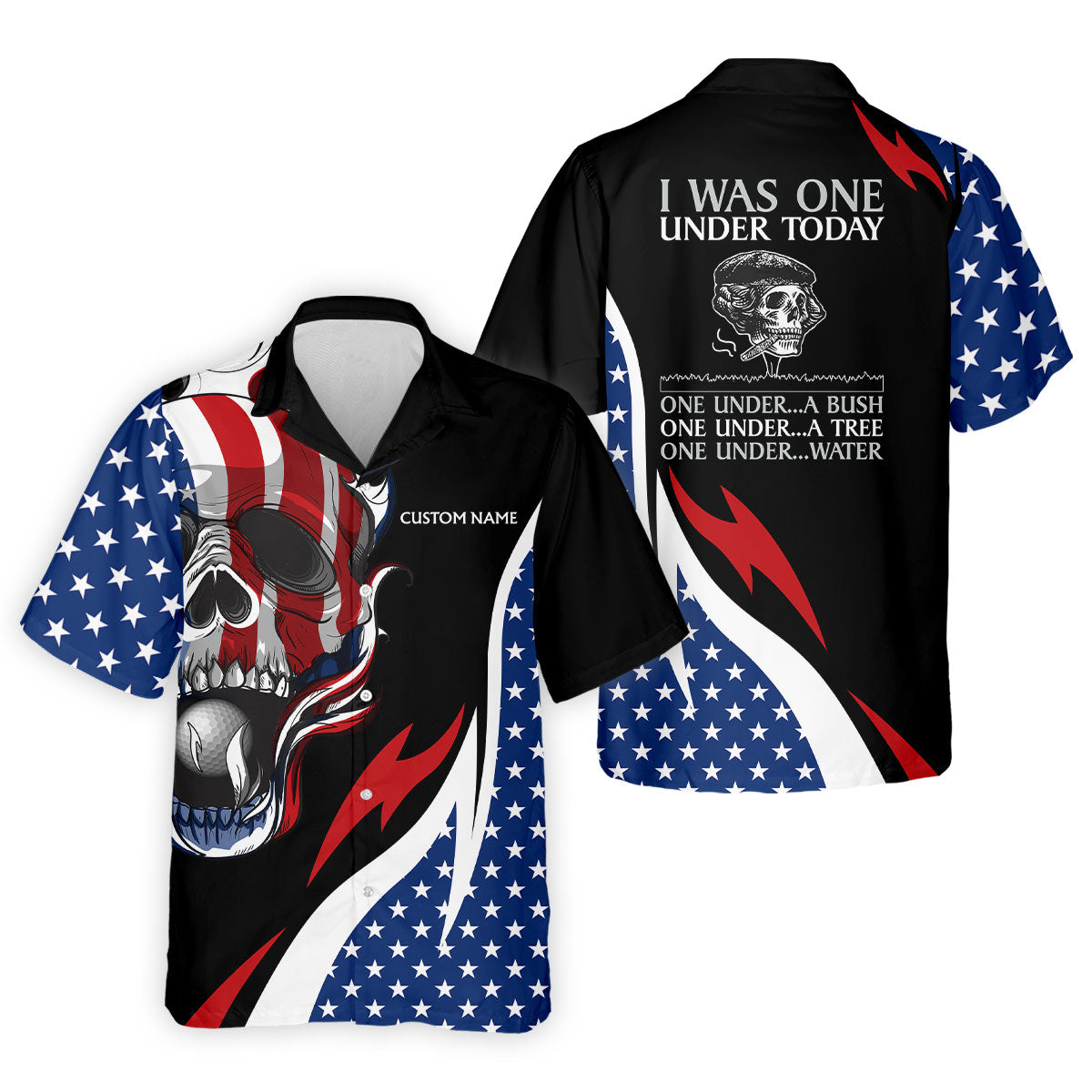 I Was One Under Today Cool Skull US Flag Golf Shirt, 4th Of July Patriotic Golf Shirts For Men