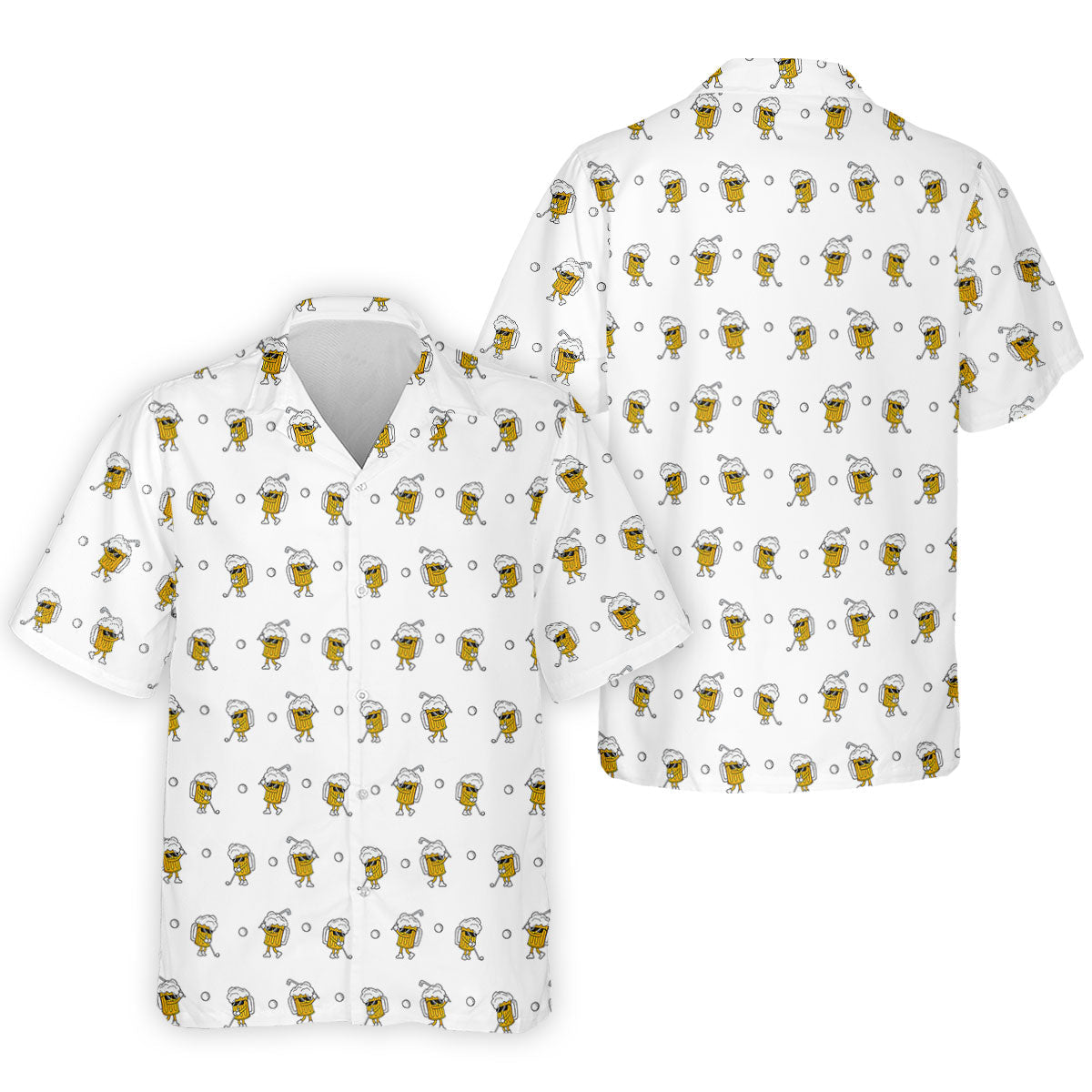 Cartoon Beer Mug Golfer Pattern Golf Polo Shirt, Polo Shirts For Men, Printed Golf Shirts