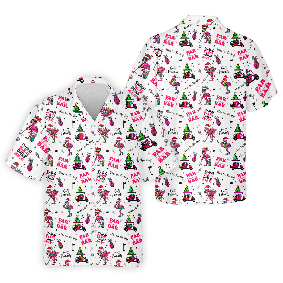 Christmas Flamingo Par Then Bar Men's Funny Golf Shirts, Christmas Golf Shirt, Polo Shirts For Men, Golf Gift For Men