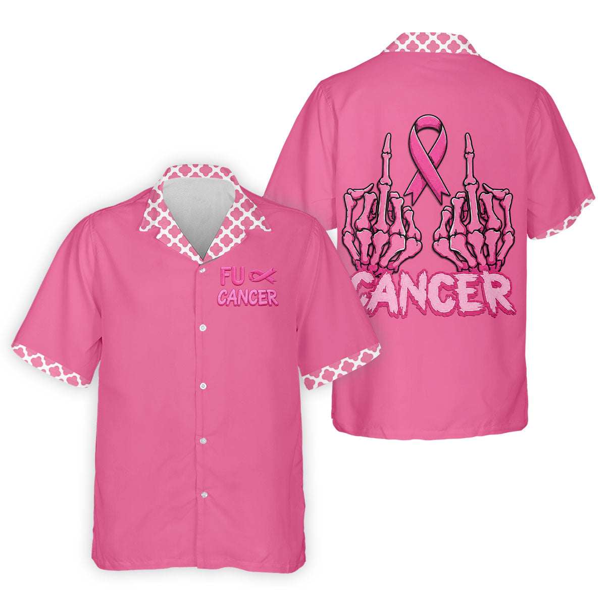 Pink F Cancer Skeleton Middle Finger Breast Cancer Polo Shirt, Men's Golf Shirt, Printed Golf Shirts