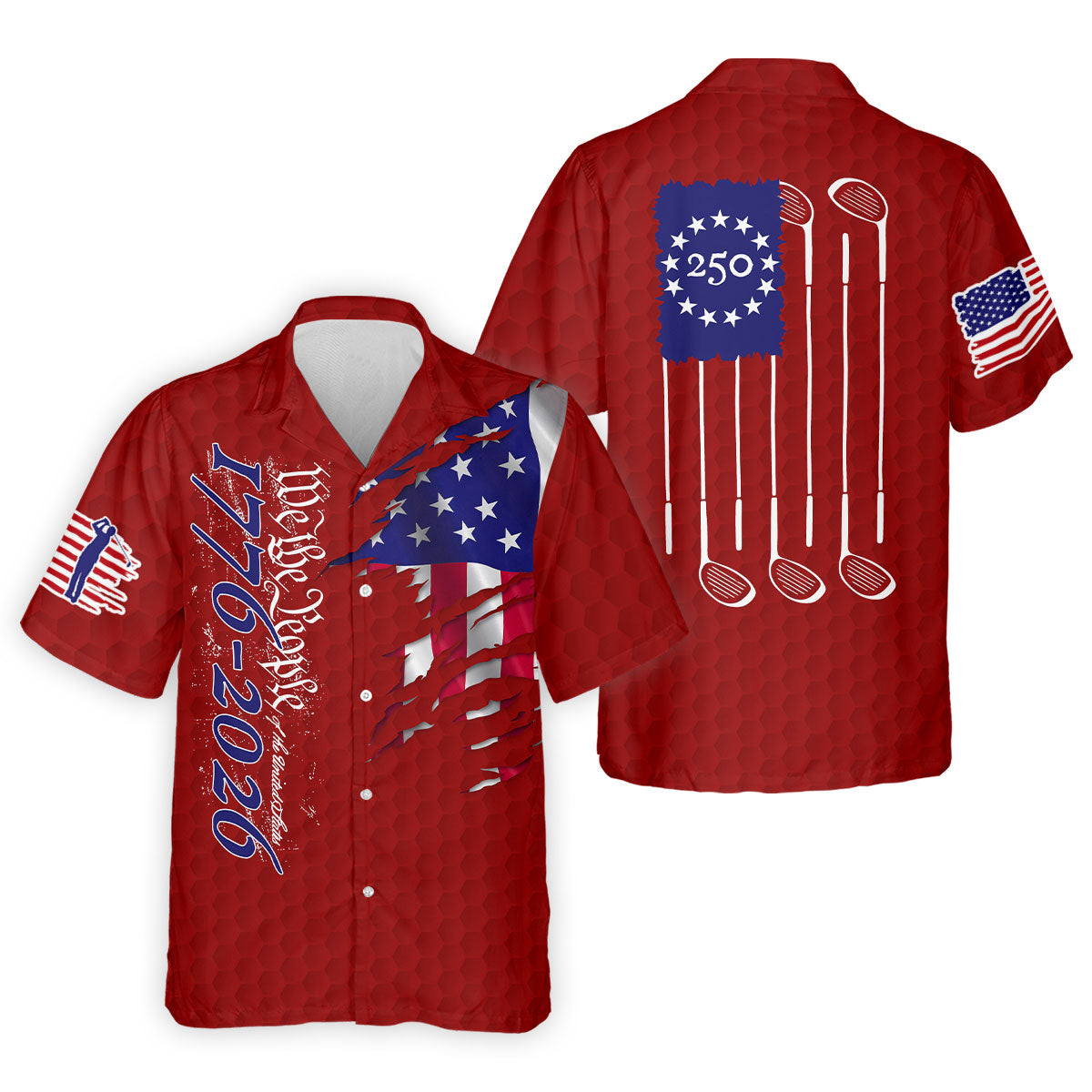 We The People Distressed American Flag Red Golf Shirt, 4th Of July Golf Shirts For Men