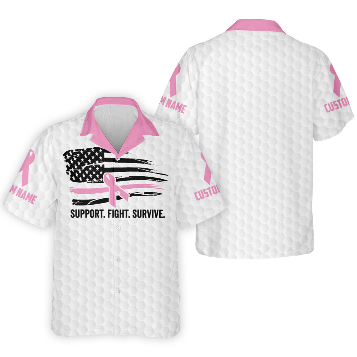 Custom Support Fight Survive Breast Cancer Polo Shirt, Men's Golf Shirt, Mens Golf Apparel