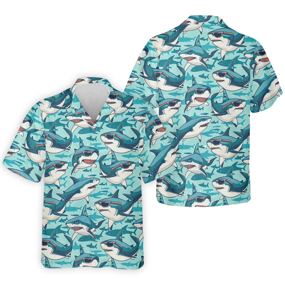 Animated Shark Hawaiian Golf Shirt, Men's Funny Golf Shirts, Golf Shirts For Men