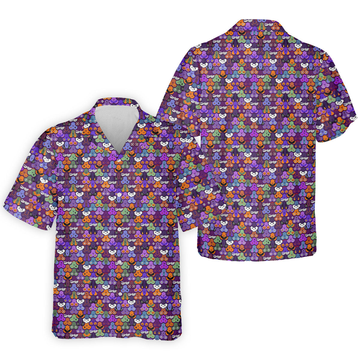Cute Halloween Icon Pattern Golf Polo Shirt, Mens Golf Shirts, Hawaiian Golf Shirt
