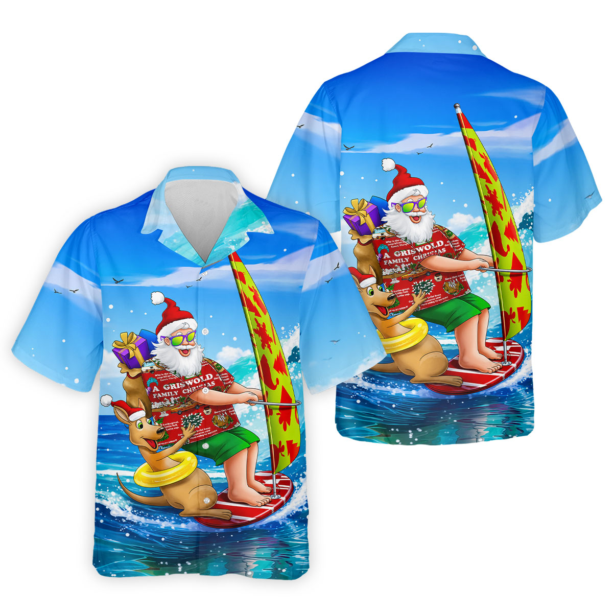 Santa And Reindeer Beach Surfing Christmas Golf Shirt, Men's Golf Shirt, Hawaiian Golf Shirt