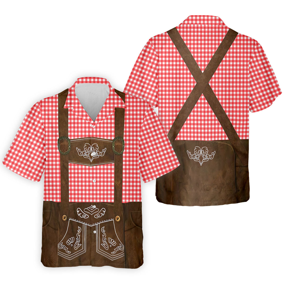 Red Oktoberfest Lederhosen Illusion Sleeveless Golf Polo, Mens Golf Polo, Printed Golf Shirts