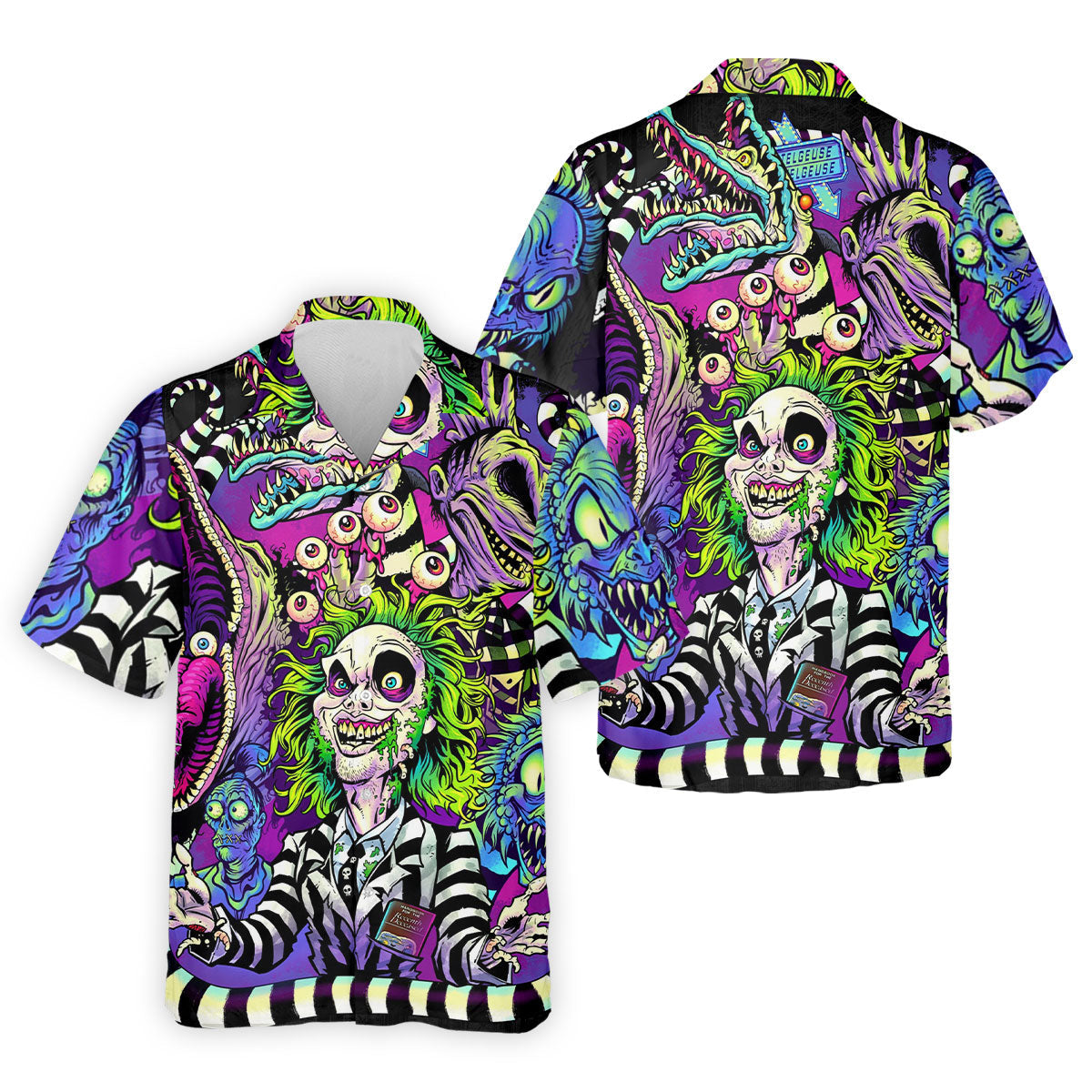 Neon Horror Character Monster Collage Golf Polo Shirt, Mens Polo Shirts, Golf Apparel For Men