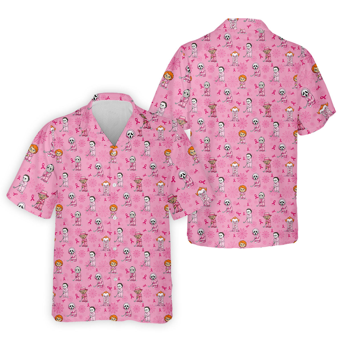 Pink Halloween Horror Breast Cancer Polo Shirt, Golf Shirts For Men, Mens Golf Shirts