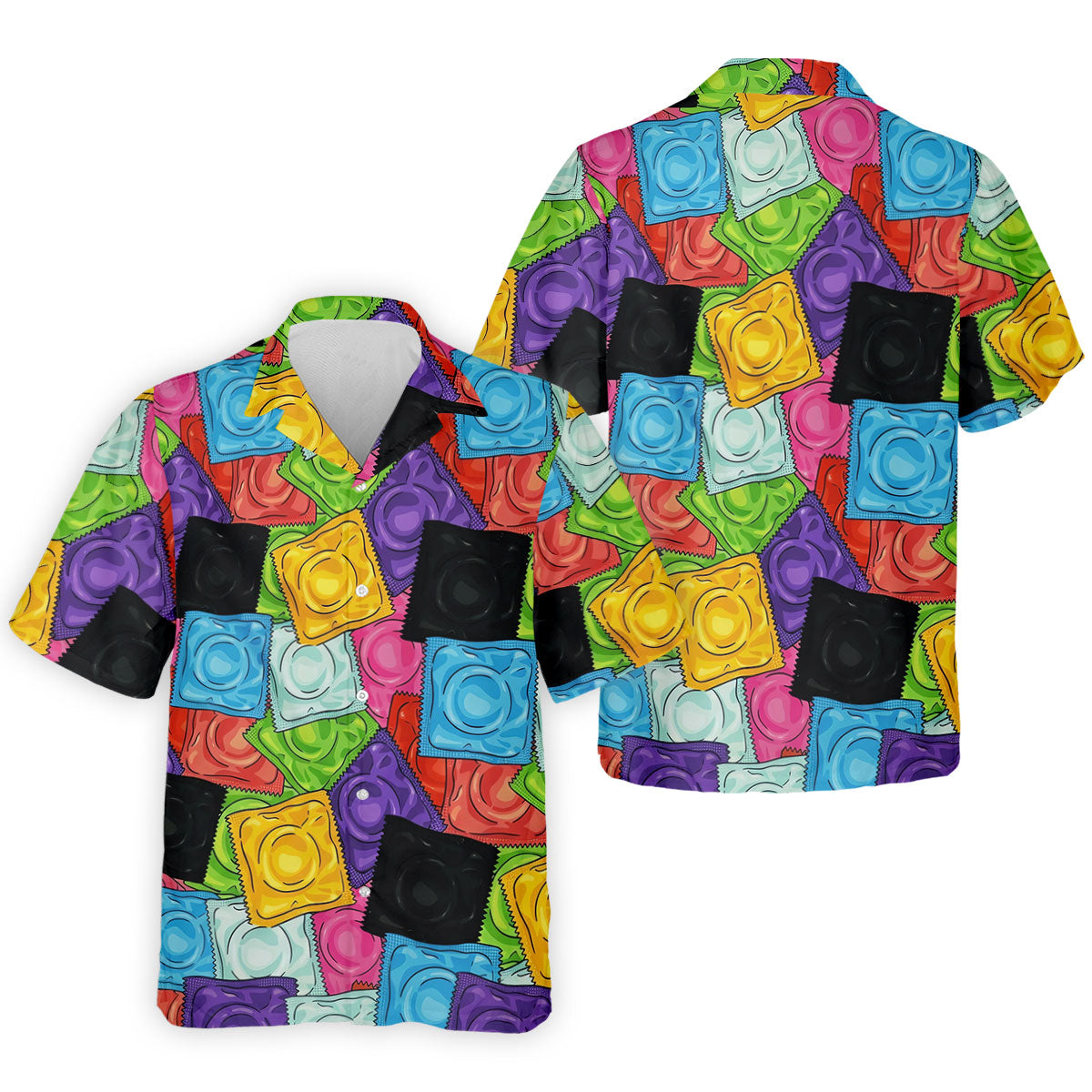 Funny Condom Wrapper Pattern Golf Polo Shirt, Men's Golf Shirts, Novelty Golf Apparel For Men