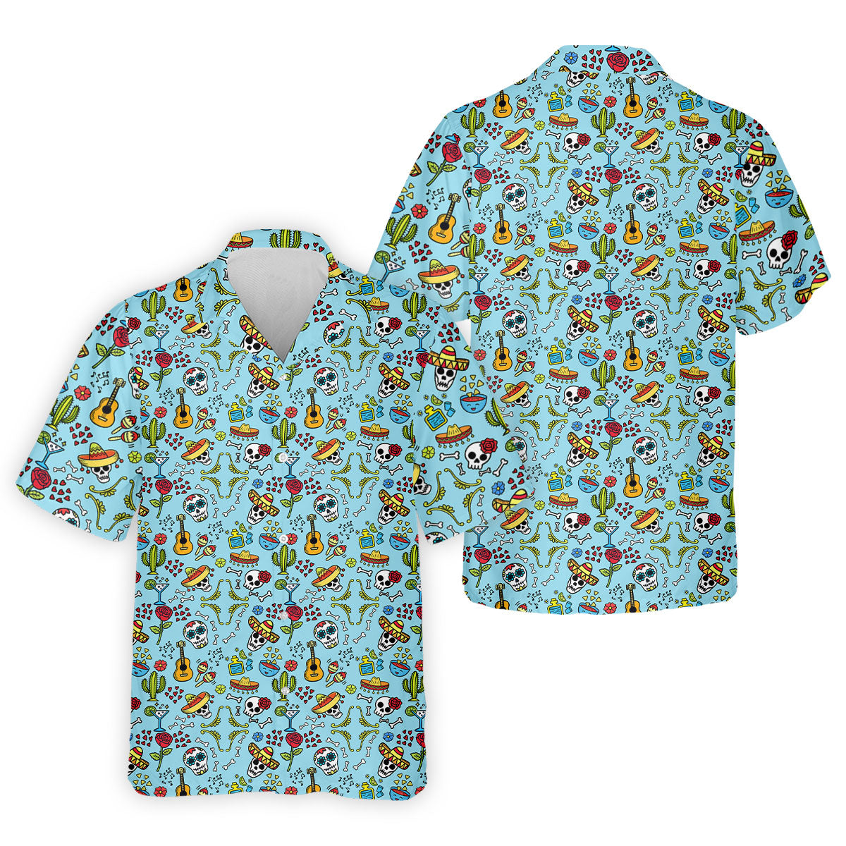 Mexican Sugar Skull Sombrero Guitar Cinco De Mayo Celebration Fiesta Themed Golf Shirts For Men