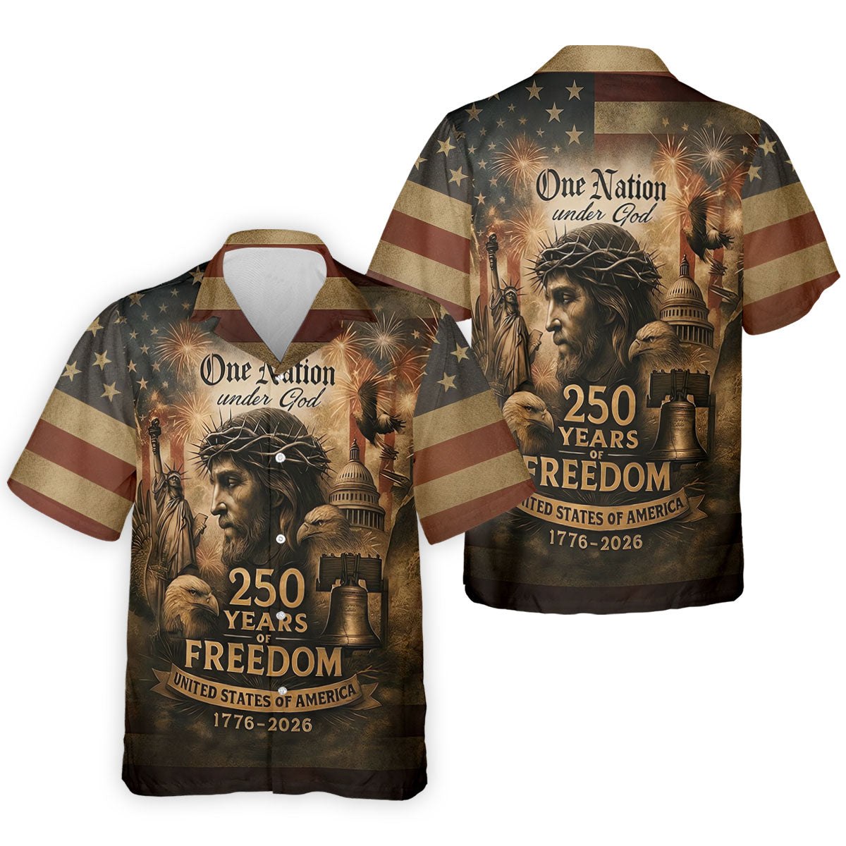 One Nation Under God America 250 Golf Polo Shirt, Hawaiian Golf Shirt, Golf Polo Shirts For Men