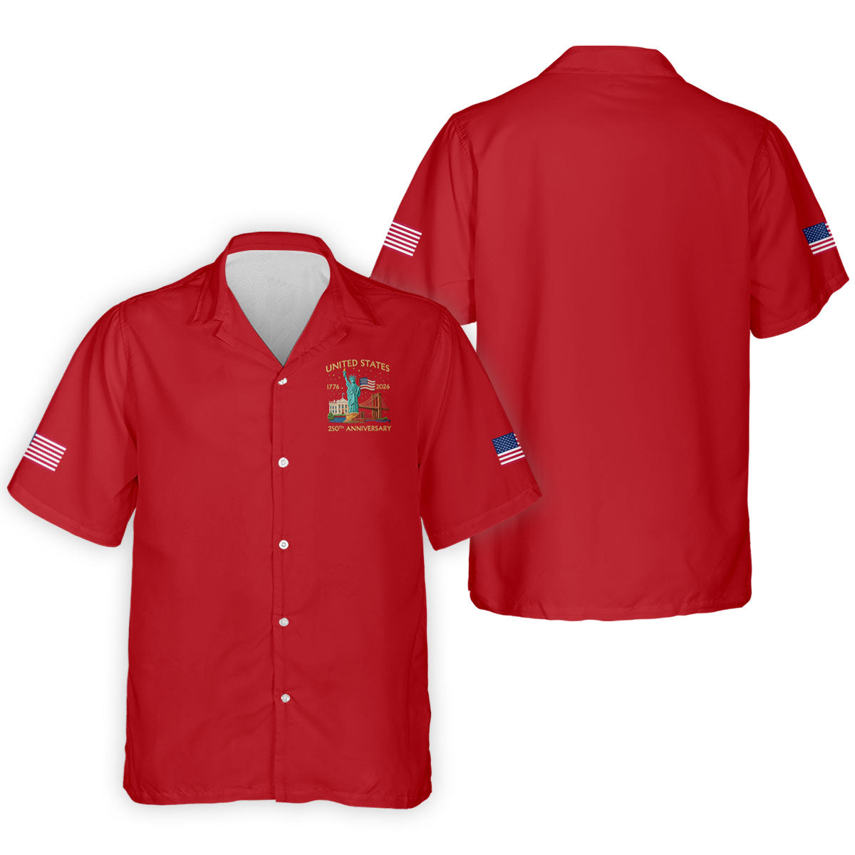 American Symbols Red Patriotic Golf Shirt, US 250 Years 4th Of July Golf Shirts For Men