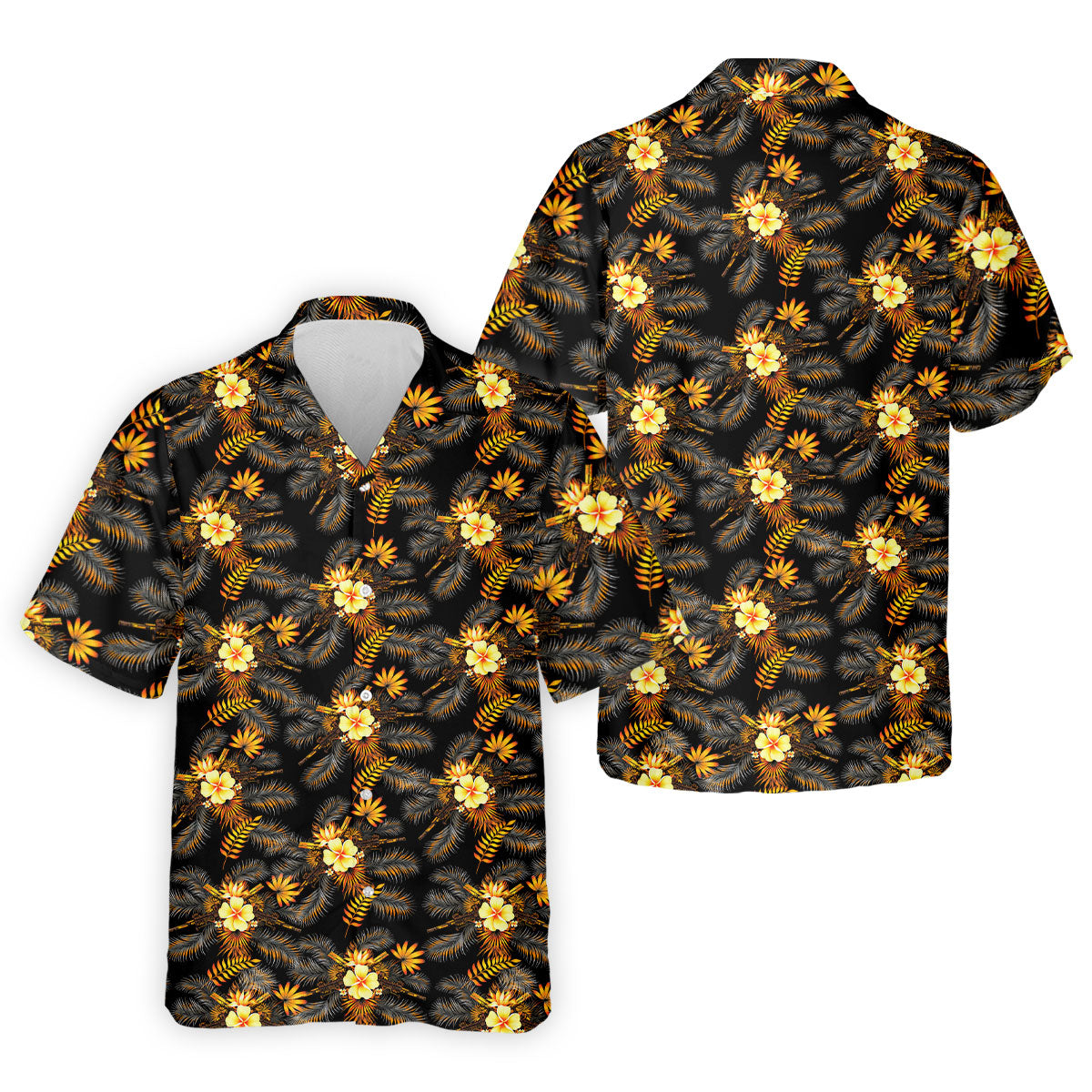 Yellow Hibiscus Flower Black Hawaiian Golf Shirt, Tropical Vibe Golf Shirts For Men