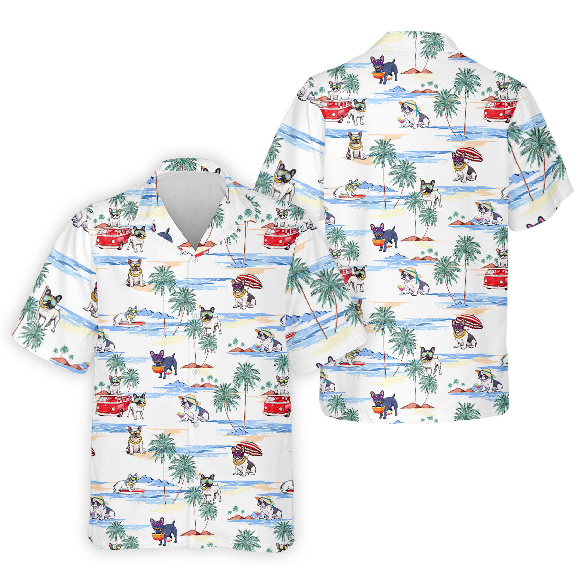 French Bulldog Beach Vacation Hawaiian Golf Polo Shirt, Mens Golf Shirts, Golf Apparel For Men