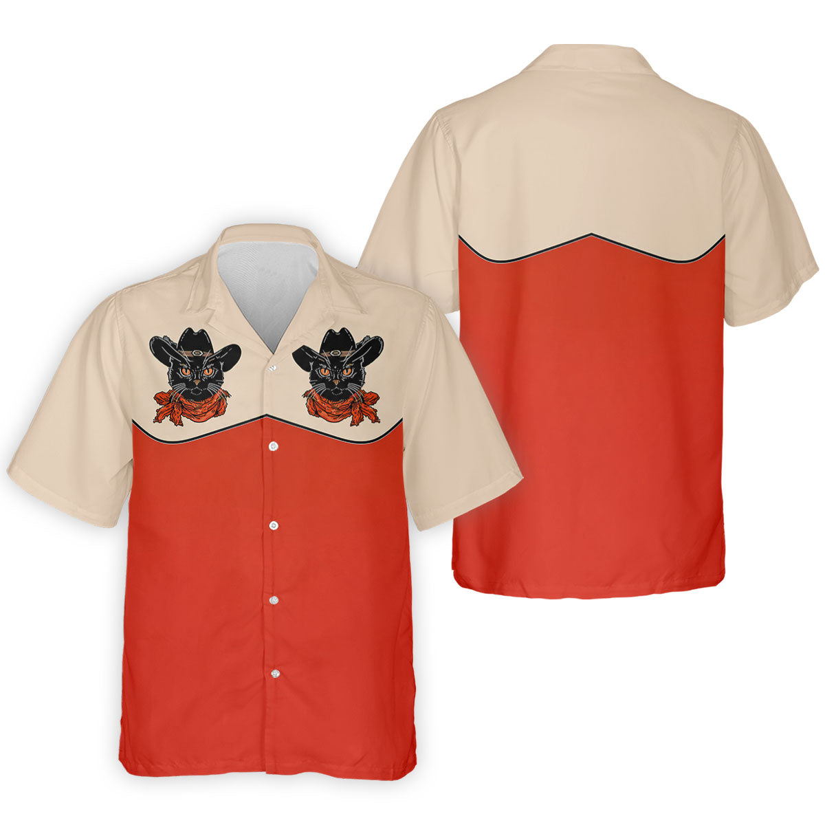 Red Western Cowboy Black Cat Golf Polo Shirt, Mens Golf Shirts, Polo Shirts For Men