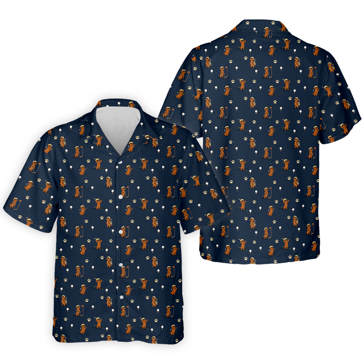 Cartoon Dachshund Golfer Pattern Golf Polo Shirt, Men's Golf Shirt, Golf Apparel For Men