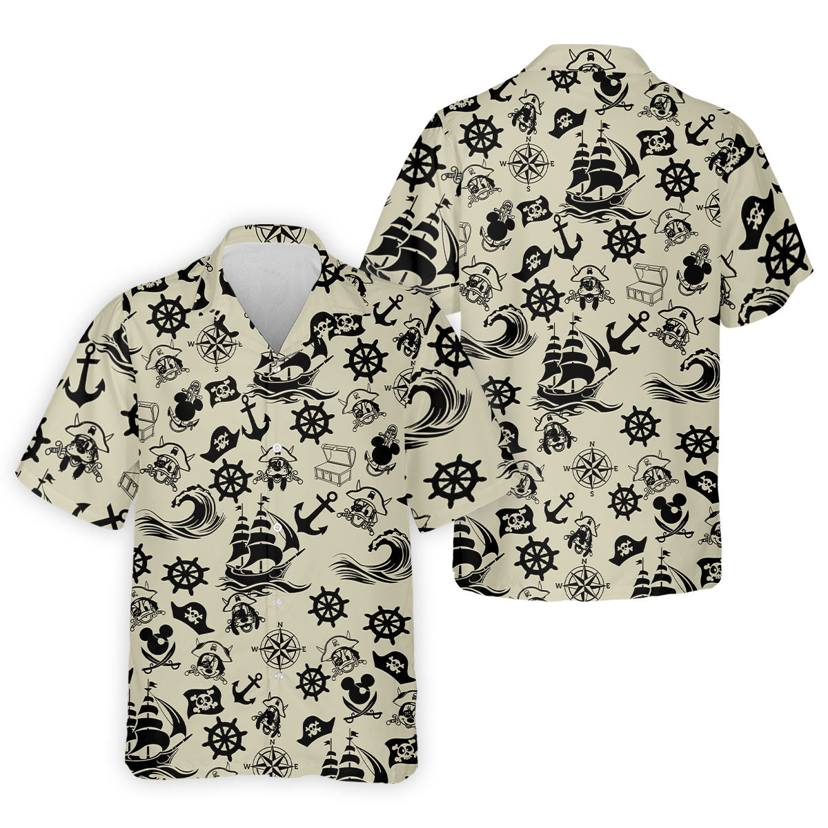 Vintage Pirate Nautical Pattern Golf Polo Shirt, Hawaiian Golf Shirt, Golf Polo Shirts For Men